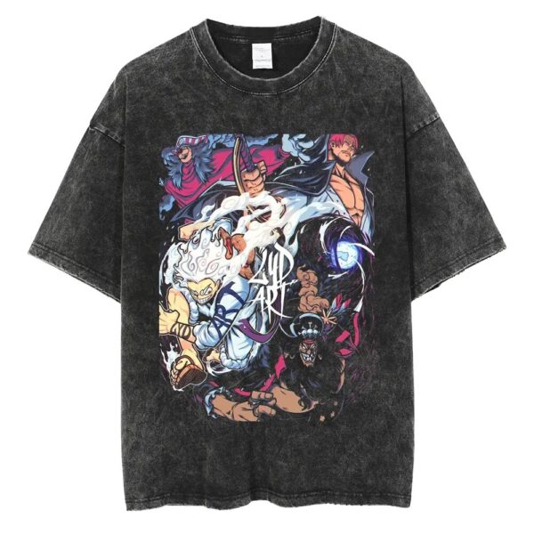 Men Washed T Shirt Streetwear Anime ONE PIECE Graphic Print T-Shirt Unisex Vintage Anime Tops Cotton Summer Short Sleeve Tshirt - Image 17