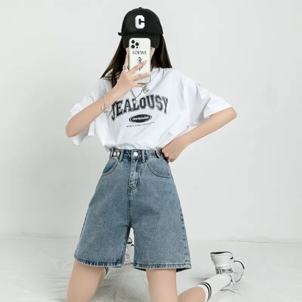 ZOENOVA Belted Shorts Jeans Women Baggy Y2K Fashion Straight Vintage Streetwear Denim 2022 Summer Loose Femme Denim Short Pants - Image 2