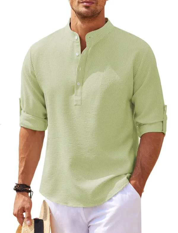 Cotton Linen Hot Sale Men's Long-Sleeved Shirts Spring Autumn Solid Color Stand-Up Collar Casual Beach Style Plus Size S-5XL - Image 8